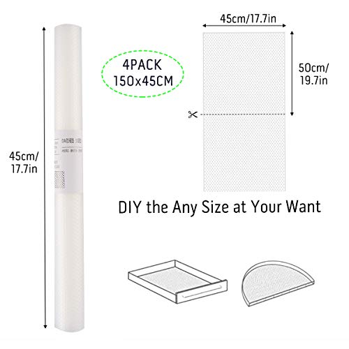Surplex 4 Rollos EVA Protector Antideslizante Cocina, Forro de cajón Reutilizable Cuttable Impermeable Antibacterianas Mat, Adecuado para Gabinetes, Refrigeradores, Mesas, 45 * 150cm, translúcido