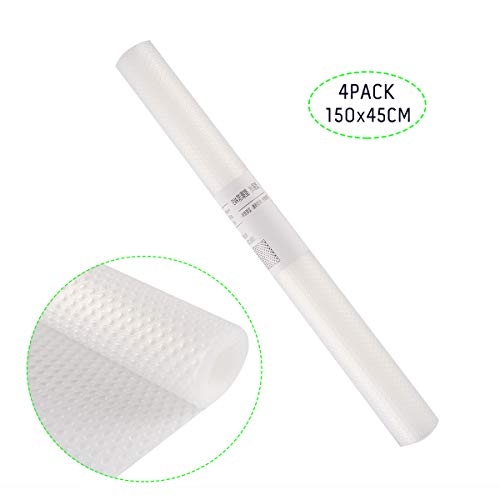 Surplex 4 Rollos EVA Protector Antideslizante Cocina, Forro de cajón Reutilizable Cuttable Impermeable Antibacterianas Mat, Adecuado para Gabinetes, Refrigeradores, Mesas, 45 * 150cm, translúcido