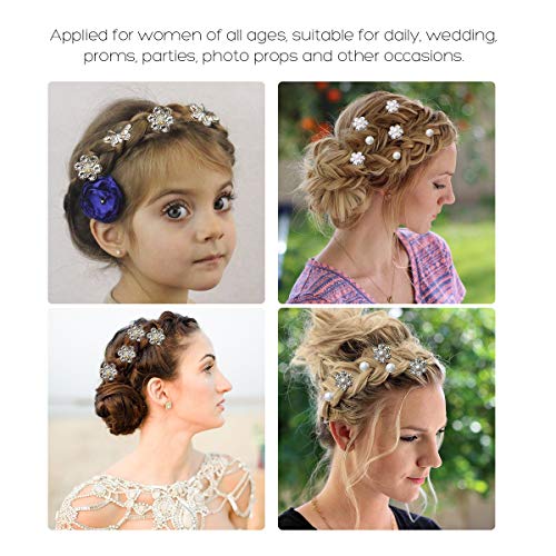 Surplex 72 pcs horquillas en espiral para el pelo con diamantes de imitación flores blancas, perlas Rhinestone y cristales, para tocados y peinados de novia bodas fiestas, 8 estilos