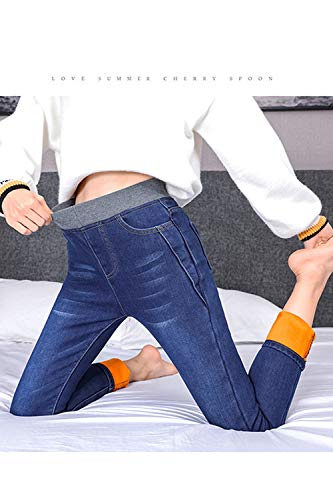 Suvotimo Pantalones Vaqueros Ajustados De Cintura Alta con Forro Polar Azul M