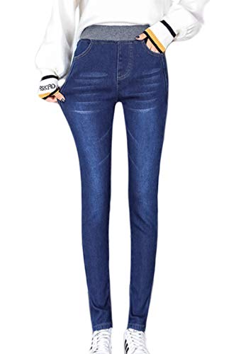 Suvotimo Pantalones Vaqueros Ajustados De Cintura Alta con Forro Polar Azul M