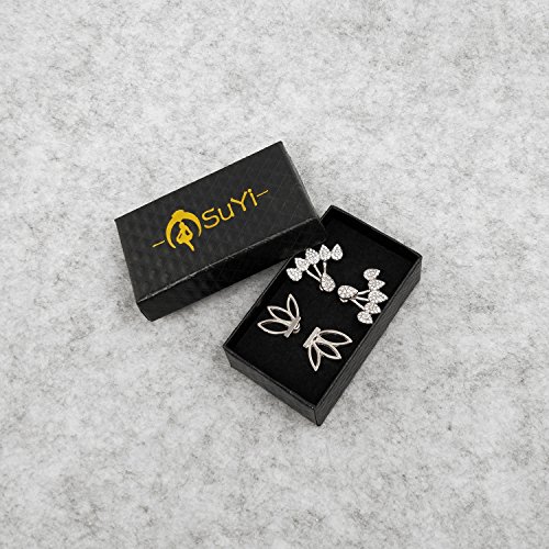 Suyi Moda Pendientes de flor de loto hueco Pendientes de botón simple de cristal Chic Conjunto BS