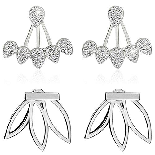 Suyi Moda Pendientes de flor de loto hueco Pendientes de botón simple de cristal Chic Conjunto BS