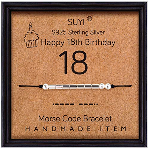 Suyi Regalos De Cumpleaños Número 18 para Niñas Pulsera Código Morse Pulsera De Plata Esterlina Joyas De Cumpleaños 18 Años Regalos para Ella 18