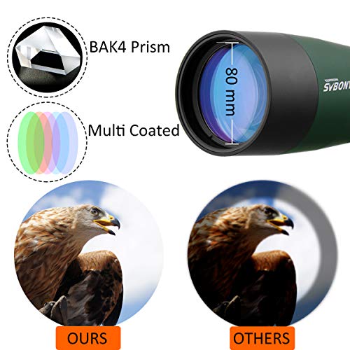 Svbony SV28 Telescopio Terrestre 20-60x80mm IP65 Impermeable Bak-4 Prism Telescopio Terrestre Potente Trípode y Adaptador de Smartphone para la Observación de Aves