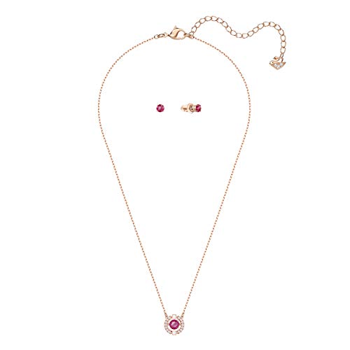 Swarovski Conjunto Sparkling Dance Round, Rojo, Baño en Tono Oro Rosa