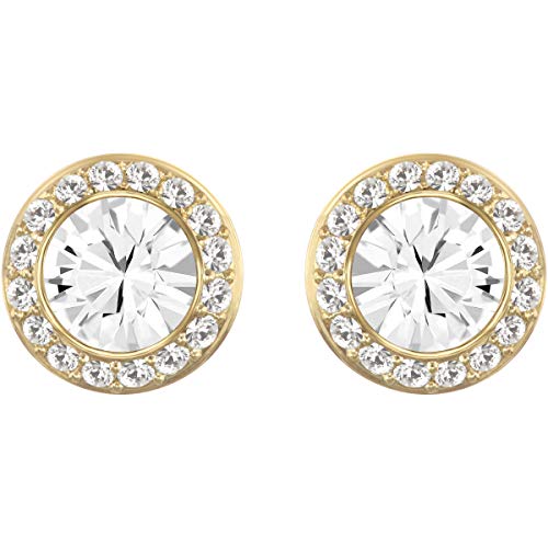 Swarovski Pendientes de botón Angelic, blanco, Baño en tono Oro
