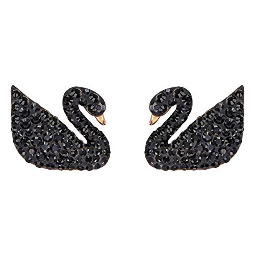 Swarovski Pendientes Ear Jacket Iconic Swan, negro, Baño en tono Oro Rosa