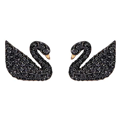 Swarovski Pendientes Ear Jacket Iconic Swan, negro, Baño en tono Oro Rosa