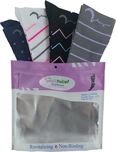 Swell Relief 4 Medias Compresión Moderada, Muy Cómodas, para Mujer y Hombre, Reductoras. Running, Varices, Edemas, Adelgazar. (Large/X-Large, Assorted Colours)