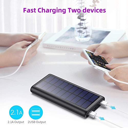 SWEYE Cargador Solar 26800mAh,【2020 Nueva Versión】Batería Externa Solar de Carga Rápida con 2 Puertos USB Powerbank con Tecnología de Detección Automática Para Smartphones, Tabletas y Dispositivos USB
