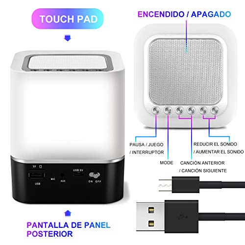 Swonuk Altavoz Lámpara Noche Táctil LED Altavoces Portátiles Lámpara de Mesa Noche con Control Táctil, Reproductor de MP3, Altavoces, Tres Métodos de Reproducción de Música con Tarjeta SD USB