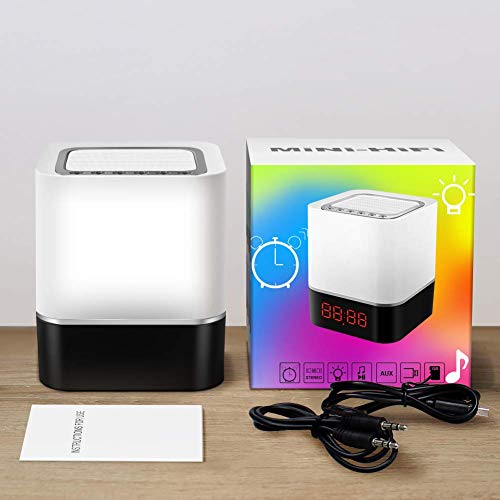 Swonuk Altavoz Lámpara Noche Táctil LED Altavoces Portátiles Lámpara de Mesa Noche con Control Táctil, Reproductor de MP3, Altavoces, Tres Métodos de Reproducción de Música con Tarjeta SD USB