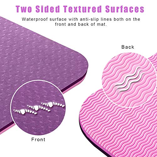 swonuk Colchoneta de Yoga, 183x61x0.6 cm colchoneta de Yoga Gruesa Antideslizante para Pilates/Deporte/Gimnasio (Púrpura-Rosa)