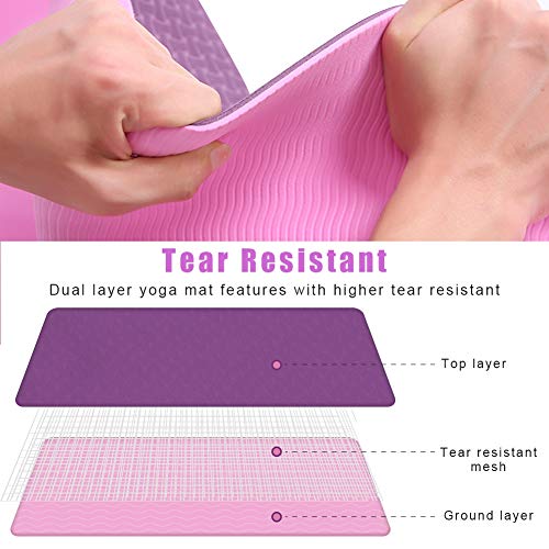 swonuk Colchoneta de Yoga, 183x61x0.6 cm colchoneta de Yoga Gruesa Antideslizante para Pilates/Deporte/Gimnasio (Púrpura-Rosa)