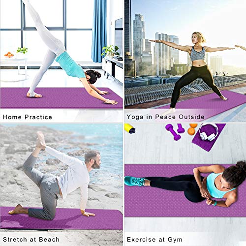 swonuk Colchoneta de Yoga, 183x61x0.6 cm colchoneta de Yoga Gruesa Antideslizante para Pilates/Deporte/Gimnasio (Púrpura-Rosa)