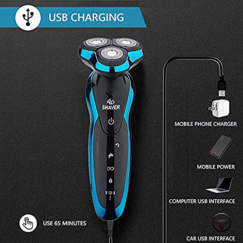 SXKJ 4 en 1 máquina de afeitar eléctrica recargable Máquina de afeitar de los hombres Máquina de afeitar giratoria para hombres Barba seca húmeda sin cuerda, Nariz, Oreja, Corta el cabello