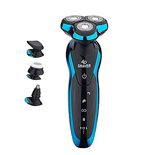 SXKJ 4 en 1 máquina de afeitar eléctrica recargable Máquina de afeitar de los hombres Máquina de afeitar giratoria para hombres Barba seca húmeda sin cuerda, Nariz, Oreja, Corta el cabello