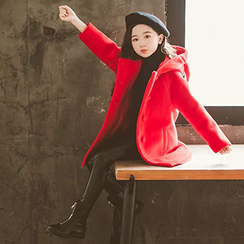 SXSHUN Niñas Abrigo Acolchado de Lana con Estampado Chaqueta de Princesa con Capucha para Invierno, Rojo, 9-10 años (Etiqueta: 160)