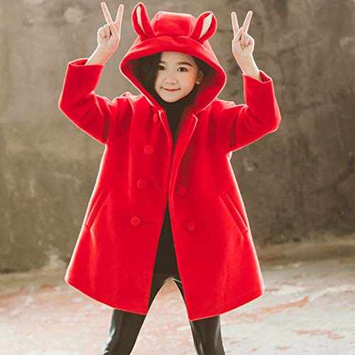 SXSHUN Niñas Abrigo Acolchado de Lana con Estampado Chaqueta de Princesa con Capucha para Invierno, Rojo, 9-10 años (Etiqueta: 160)
