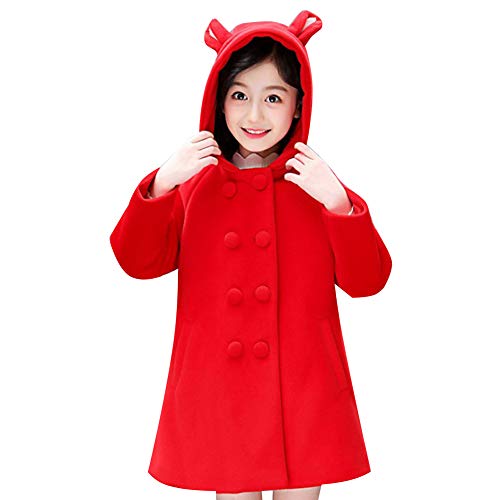 SXSHUN Niñas Abrigo Acolchado de Lana con Estampado Chaqueta de Princesa con Capucha para Invierno, Rojo, 9-10 años (Etiqueta: 160)