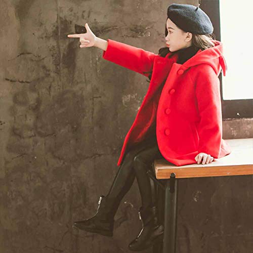 SXSHUN Niñas Abrigo Acolchado de Lana con Estampado Chaqueta de Princesa con Capucha para Invierno, Rojo, 9-10 años (Etiqueta: 160)