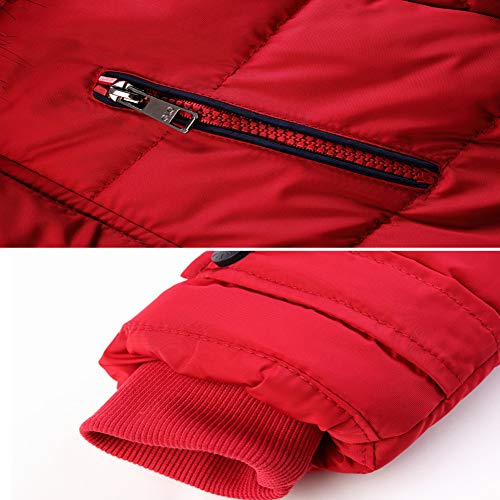 SXSHUN Niños Chaqueta de Invierno con 2 Cremalleras Abrigo Acolchado con Capucha de Pelo, Rojo, 9-10 años (Etiqueta: 140cm)