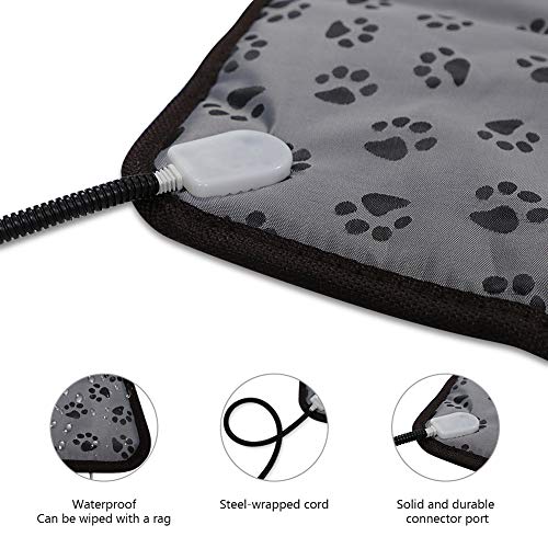 Sycreek Almohadilla térmica Mascotas gatos y perros, manta eléctrica para mascotas con sistema de temperatura, estera calefactora impermeable con tubo antirotura