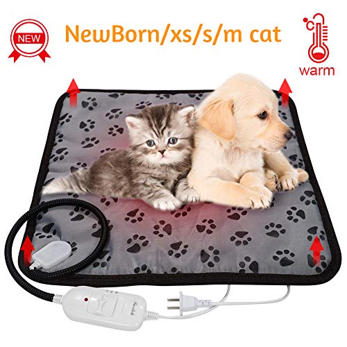 Sycreek Almohadilla térmica Mascotas gatos y perros, manta eléctrica para mascotas con sistema de temperatura, estera calefactora impermeable con tubo antirotura