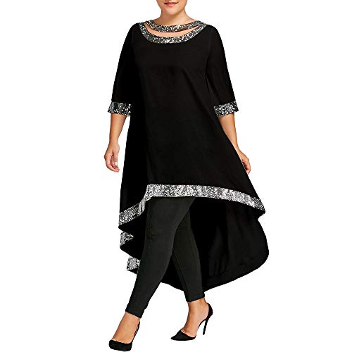 Sylar Vestidos De Fiesta Mujer Tallas Grandes Moda Simple Franja De Borde Brillante Cuello Redondo Manga Corta Suelto Irregular Retro Vestido