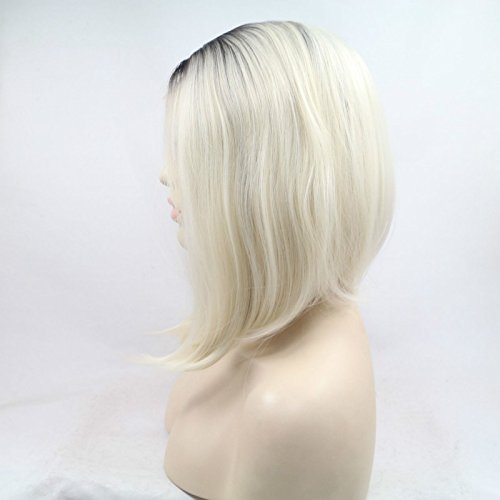 Sylvia - Peluca pelo corte Bob, ombré, raíces negras, melena rubia, pelo de fibra resistente al calor