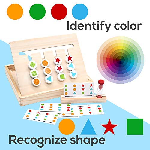 Symiu Juguetes Montessori Tablero Juego de Madera Puzzles Infantiles con Tarjetas de Patrón y Disco de Color Juguete De Rompecabezas Madera para Niños 3 4 5 Años