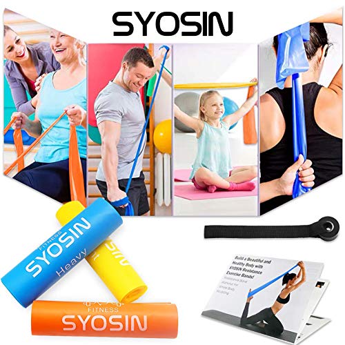 SYOSIN Bandas Elasticas Fitness 3 Piezas Bandas de Ejercicio, con Anclas de guía de Entrenamiento, para el Entrenamiento de Todo el Cuerpo Ideales para Fisioterapia, Yoga, Pilates，Mujer y Hombre