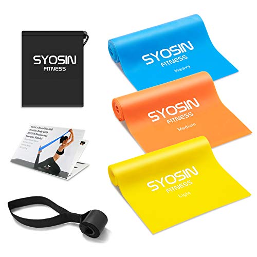 SYOSIN Bandas Elasticas Fitness 3 Piezas Bandas de Ejercicio, con Anclas de guía de Entrenamiento, para el Entrenamiento de Todo el Cuerpo Ideales para Fisioterapia, Yoga, Pilates，Mujer y Hombre