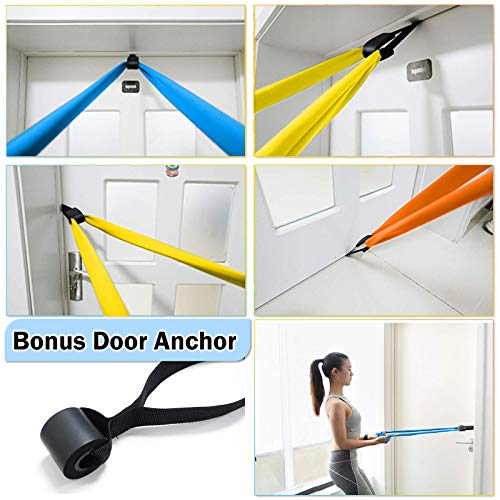 SYOSIN Bandas Elasticas Fitness 3 Piezas Bandas de Ejercicio, con Anclas de guía de Entrenamiento, para el Entrenamiento de Todo el Cuerpo Ideales para Fisioterapia, Yoga, Pilates，Mujer y Hombre