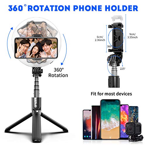 SYOSIN Luz de Anillo, Palo Selfie Anillo de Luz LED con Trípode Control Remoto Inalámbrico 3 Colores para Móvil Selfie Maquillaje Youtube TIK Tok Live