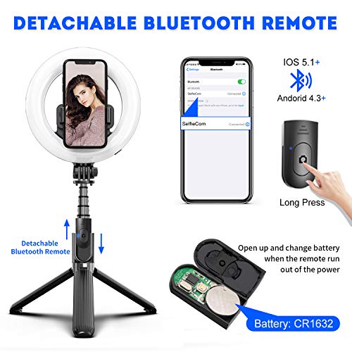 SYOSIN Luz de Anillo, Palo Selfie Anillo de Luz LED con Trípode Control Remoto Inalámbrico 3 Colores para Móvil Selfie Maquillaje Youtube TIK Tok Live