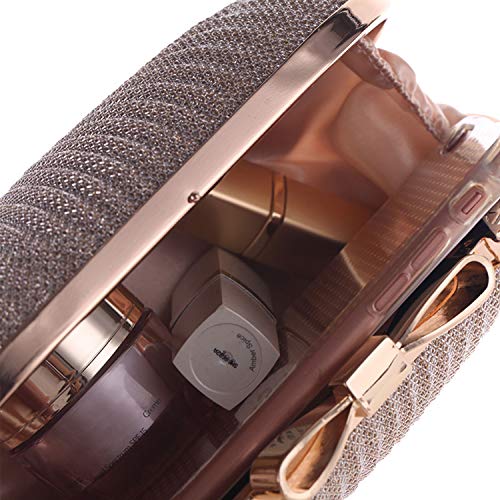 Syrads Bolso de Boda Dorado Clutch Mujer Fiesta Carteras de Mano Bolso de Noche Bandolera con Cadena para Ceremonia Novia Diamantes 722 (Champán)