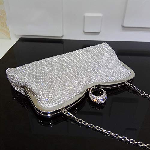 Syrads Bolso de Boda Dorado Clutch Mujer Fiesta Carteras de Mano Bolso de Noche Bandolera con Cadena para Ceremonia Novia Diamantes 722 (Plateado 2)