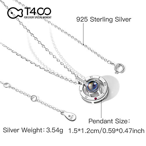 T400 Plata de Ley 925 Collar I Love You 100 Idiomas Te Amo Proyección Collar Colgante,Cadeaux pour Femmes Filles,40+3CM