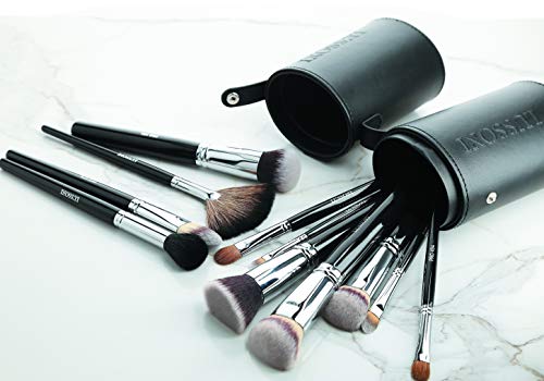 T4B LUSSONI Black Brush Tube Tubo Portabrochas Ovalado, Cuero Ecológico Negro, Fácil De Transportar De 10 A 18 Brochas De Maquillaje