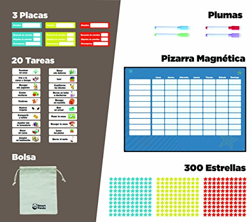 Tabla de Recompensas para Niños - Pizarra Magnética de Estrellas Inspira el Buen Comportamiento - para Pared o Frigorífico. Incluye 20 Tareas Magnéticas y 300 Estrellas – en Español