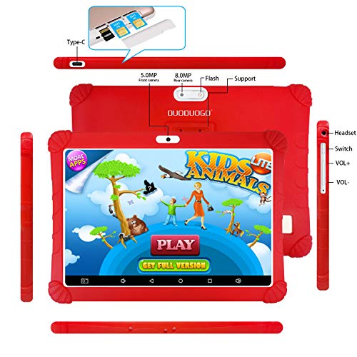 Tablet 10 Pulgadas 3GB de RAM 32GB/128GB de ROM Android 9.0 Certificado por Google GMS 4G Quad Core Full HD Tableta Batería de 8500mAh Dual SIM 8MP Cámara Tablet PC Netflix WiFi Bluetooth OTG(Rojo)