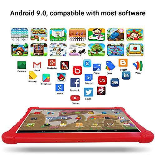 Tablet 10 Pulgadas 3GB de RAM 32GB/128GB de ROM Android 9.0 Certificado por Google GMS 4G Quad Core Full HD Tableta Batería de 8500mAh Dual SIM 8MP Cámara Tablet PC Netflix WiFi Bluetooth OTG(Rojo)