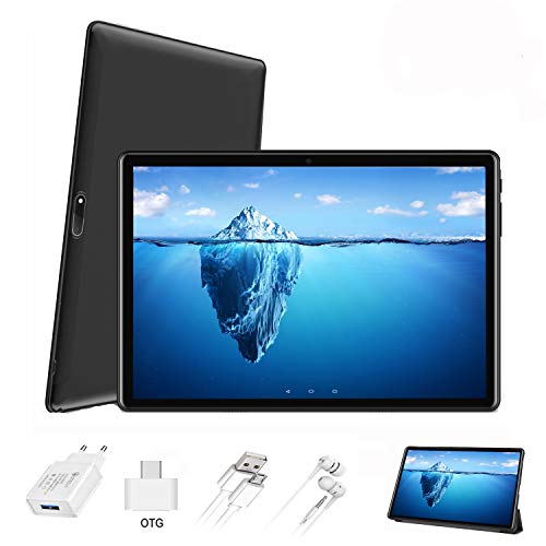 Tablet 10 Pulgadas 4G FHD 64GB de ROM 4GB de RAM Android 9.0 Certificado por Google GMS Tablet PC Procesador de Quad Core Batería 8500mAh Dual SIM 8MP Cámara WiFi,Bluetooth,GPS,OTG(Negro)