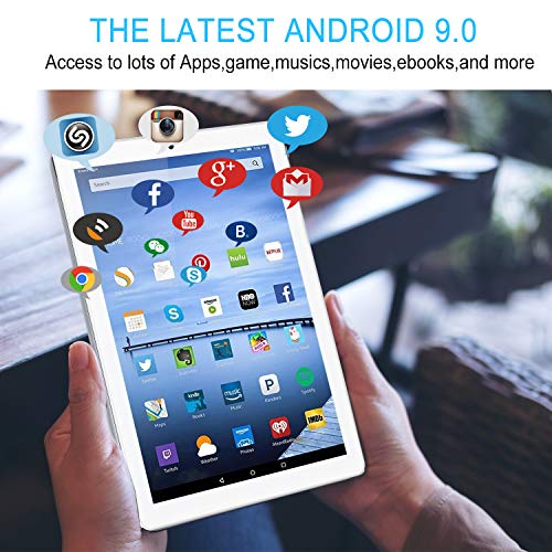 Tablet 10 Pulgadas 4G FHD 64GB de ROM 4GB de RAM Android 9.0 Certificado por Google GMS Tablet PC Procesador de Quad Core Batería 8500mAh Dual SIM 8MP Cámara WiFi,Bluetooth,GPS,OTG(Plata)