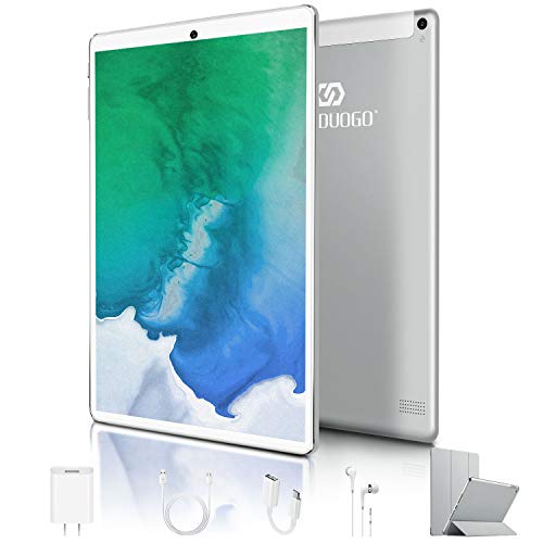 Tablet 10 Pulgadas 4G FHD 64GB de ROM 4GB de RAM Android 9.0 Certificado por Google GMS Tablet PC Procesador de Quad Core Batería 8500mAh Dual SIM 8MP Cámara WiFi,Bluetooth,GPS,OTG(Plata)