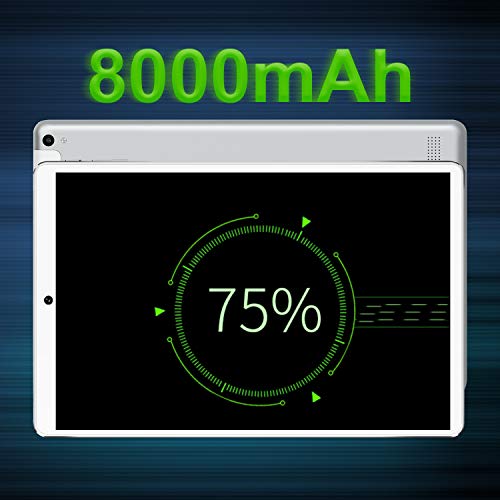 Tablet 10 Pulgadas 4G FHD 64GB de ROM 4GB de RAM Android 9.0 Certificado por Google GMS Tablet PC Procesador de Quad Core Batería 8500mAh Dual SIM 8MP Cámara WiFi,Bluetooth,GPS,OTG(Plata)