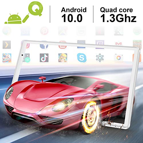 Tablet 10 Pulgadas 4GB de RAM 64GB/128GB de ROM Android 10.0 Certificado por Google GMS Tablet PC Barats y Buenas Batería 8000mAh Quad Core 4G Dual SIM 8MP Cámara Netflix WIFI Bluetooth GPS OTG(Plata)