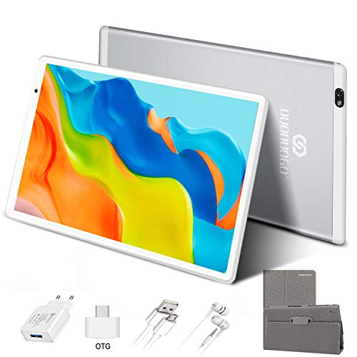 Tablet 10 Pulgadas 4GB de RAM 64GB/128GB de ROM Android 10.0 Certificado por Google GMS Tablet PC Barats y Buenas Batería 8000mAh Quad Core 4G Dual SIM 8MP Cámara Netflix WIFI Bluetooth GPS OTG(Plata)